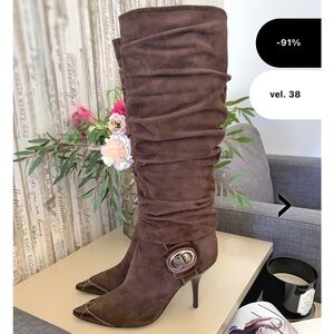 Vintage Christian Dior Brown suede boots 36.5 knee high western style boot